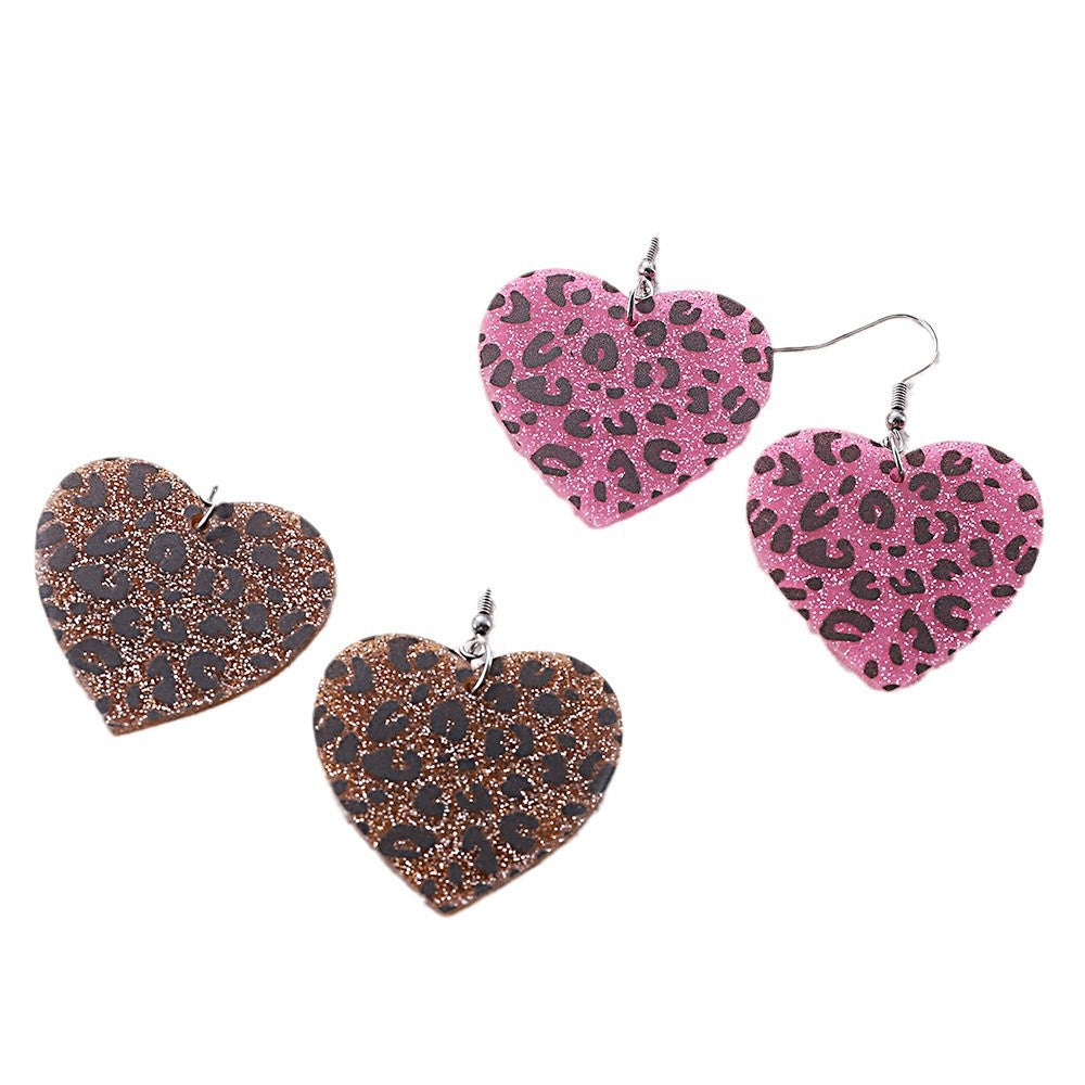 Wholesale Valentine's Day Love Leopard Sequin Pendant Earrings Acrylic Sexy Leopard Earrings Gift